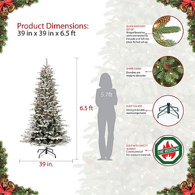 Puleo International 7-ft. Pre-Lit Slim Flocked Aspen Fir Artificial Christmas Tree