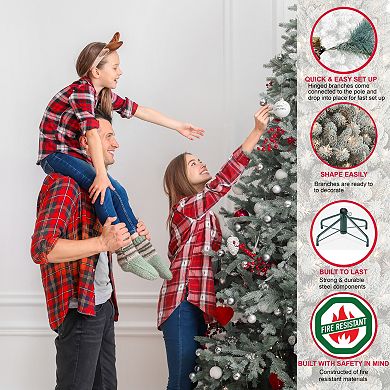 Puleo International 6-ft. Pre-Lit Slim Flocked Aspen Fir Artificial Christmas Tree
