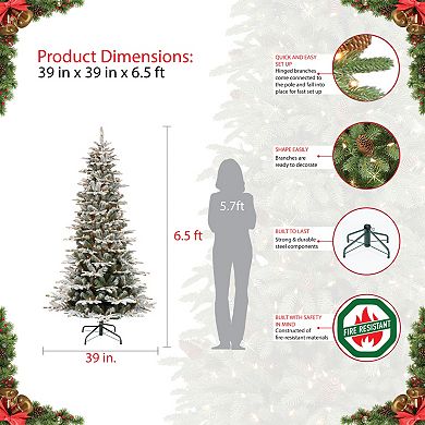 PULEO INTERNATIONAL 6-ft. Pre-Lit Slim Flocked Aspen Fir Artificial Christmas Tree