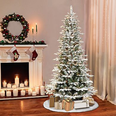 PULEO INTERNATIONAL 6-ft. Pre-Lit Slim Flocked Aspen Fir Artificial Christmas Tree