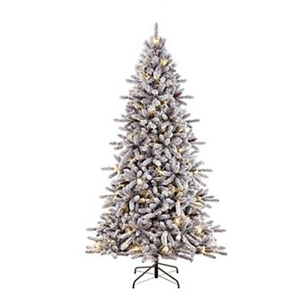 PULEO INTERNATIONAL 7-ft. Pre-Lit Flocked ‎Bennington Fir Artificial Christmas Tree
