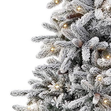PULEO INTERNATIONAL 7-ft. Pre-Lit Flocked ‎Bennington Fir Artificial Christmas Tree