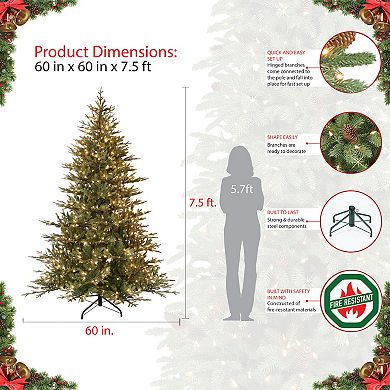 PULEO INTERNATIONAL 7-ft. Pre-Lit Flocked ‎Bennington Fir Artificial Christmas Tree