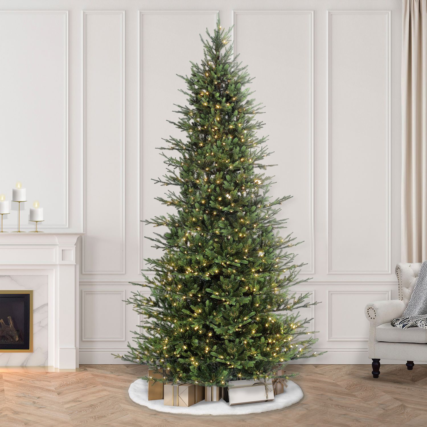 Puleo International 9-ft. Pre-Lit Slim Balsam Fir Artificial Christmas Tree