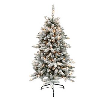 PULEO INTERNATIONAL 4-ft. Pre-Lit Flocked ‎Bennington Fir Artificial Christmas Tree
