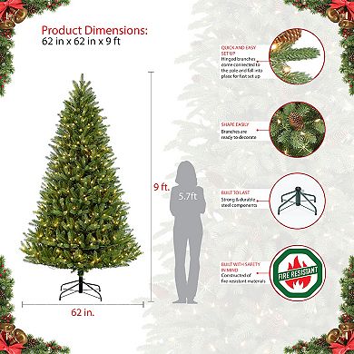 PULEO INTERNATIONAL 9-ft. Pre-Lit Glacier Fir Artificial Christmas Tree