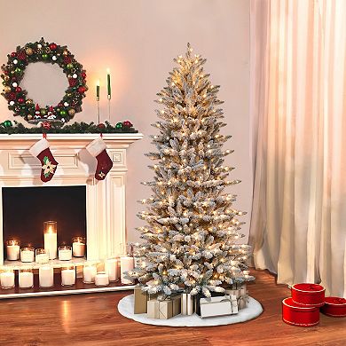 PULEO INTERNATIONAL 6-ft. Pre-Lit Flocked Slim Fraser Fir Artificial Christmas Tree