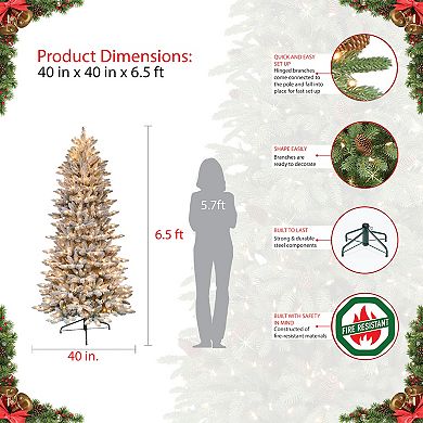PULEO INTERNATIONAL 6-ft. Pre-Lit Flocked Slim Fraser Fir Artificial Christmas Tree