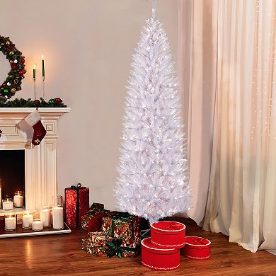 PULEO INTERNATIONAL 7-ft. Pre-Lit White Fraser Fir Pencil Artificial Christmas Tree