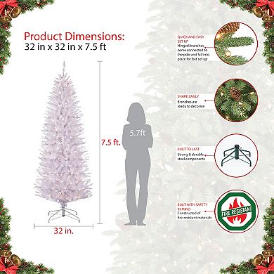 PULEO INTERNATIONAL 7-ft. Pre-Lit White Fraser Fir Pencil Artificial Christmas Tree