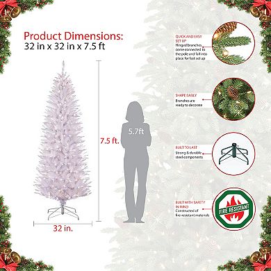 Puleo International 7-ft. Pre-Lit White Fraser Fir Pencil Artificial Christmas Tree