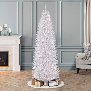 PULEO INTERNATIONAL 7-ft. Pre-Lit White Fraser Fir Pencil Artificial Christmas Tree
