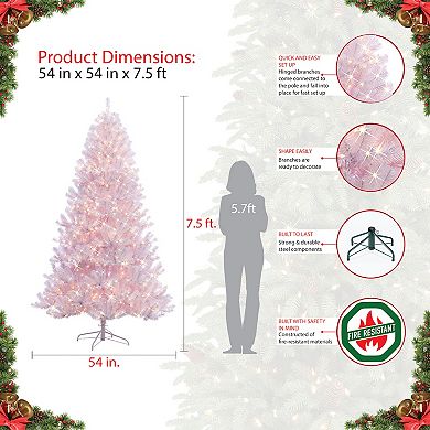 PULEO INTERNATIONAL 7.5-ft. Pre-Lit White Northern Fir Artificial Christmas Tree