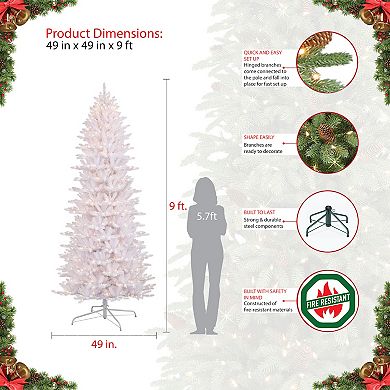 PULEO INTERNATIONAL 9-ft. Pre-Lit White Slim Fraser Fir Artificial Christmas Tree