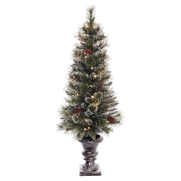 Puleo International 4-ft. Pre-Lit Potted Snowy Artificial Christmas Tree