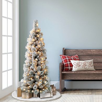 PULEO INTERNATIONAL 4.5-ft. Pre-Lit Flocked Portland Pine Pencil Artificial Christmas Tree
