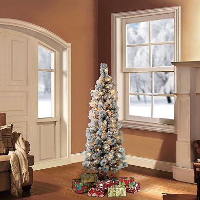 PULEO INTERNATIONAL 4.5-ft. Pre-Lit Flocked Portland Pine Pencil Artificial Christmas Tree
