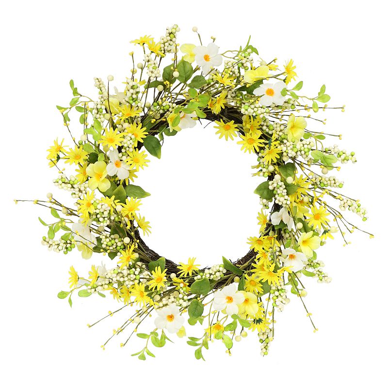 Puleo International 24-in. Artificial Daisy & Dogwood Wreath, Yellow