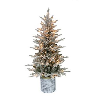 PULEO INTERNATIONAL 4.5-ft. Pre-Lit Potted Flocked Arctic Fir Artificial Christmas Tree
