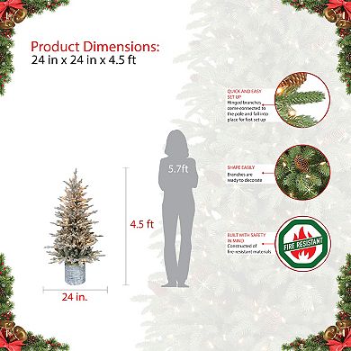PULEO INTERNATIONAL 4.5-ft. Pre-Lit Potted Flocked Arctic Fir Artificial Christmas Tree