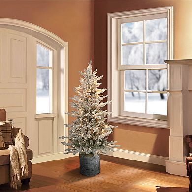 PULEO INTERNATIONAL 4.5-ft. Pre-Lit Potted Flocked Arctic Fir Artificial Christmas Tree