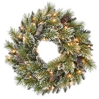 PULEO INTERNATIONAL 24 in Pre-Lit Snowy Wreath