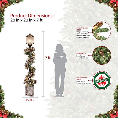 PULEO INTERNATIONAL 7-ft. Lamp Post with Decorated Garland