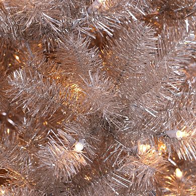 PULEO INTERNATIONAL 6.5-ft. Pre-Lit Rose Gold Tinsel Artificial Christmas Tree