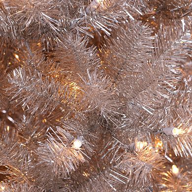 Puleo International 6.5-ft. Pre-Lit Rose Gold Tinsel Artificial Christmas Tree