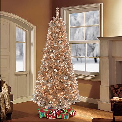 Puleo International 6.5-ft. Pre-Lit Rose Gold Tinsel Artificial Christmas Tree