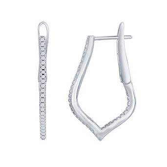Argento Bella Sterling Silver Cubic Zirconia Unique Shape Hoop Earrings