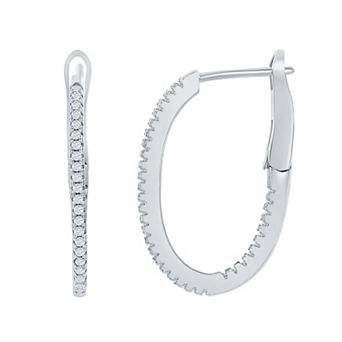 Argento Bella Sterling Silver Cubic Zirconia Oval Hoop Earrings