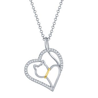 Argento Bella Sterling Silver Cubic Zirconia Openwork Cat Heart Pendant