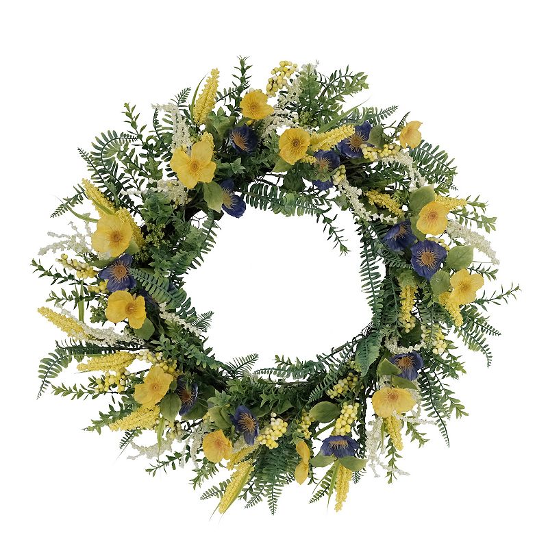 Puleo International 30-in. Artificial Poppy Floral Spring Wreath, Yellow