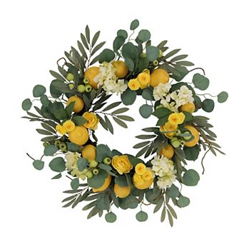Puleo International 24 in Artificial Lemon & Hydrangea Spring Wreath