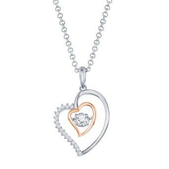 Argento Bella Sterling Silver Double Heart Dancing Cubic Zirconia Necklace