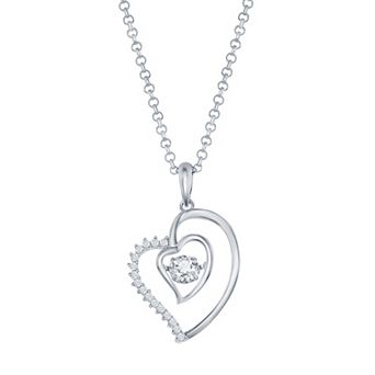 Argento Bella Sterling Silver Double Heart Dancing Cubic Zirconia Necklace