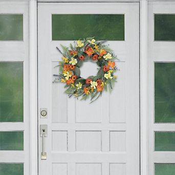 PULEO INTERNATIONAL 24 in Artificial Dogwood, Poppy & Daisy Floral Spring Wreath