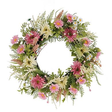 PULEO INTERNATIONAL Chrysanthemum Daisy Spring Artificial Wreath