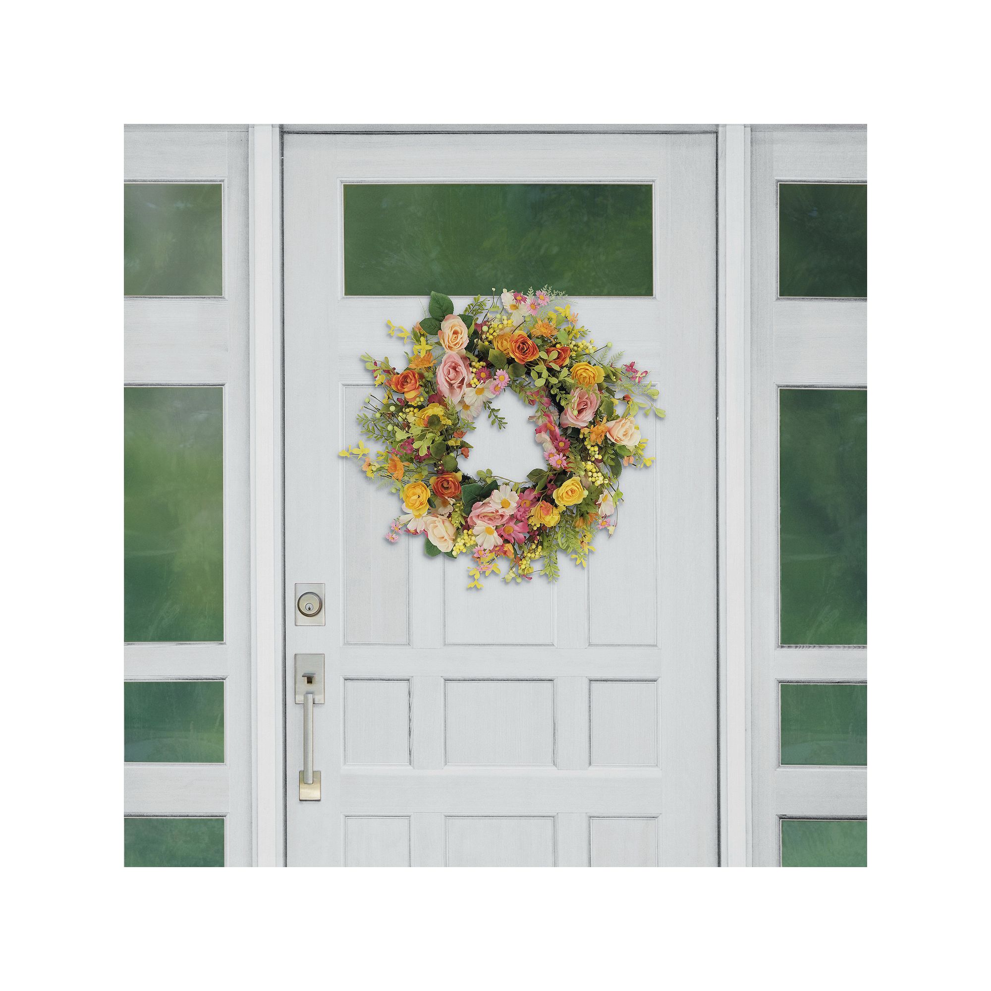 PULEO INTERNATIONAL Rose Dogwood Daisy Artificial Wreath, Pink