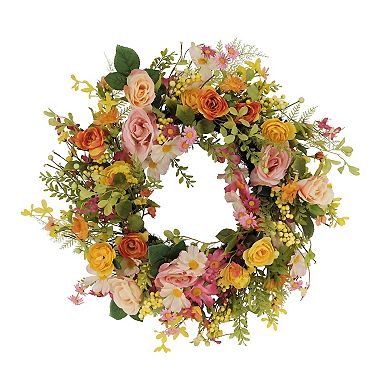 PULEO INTERNATIONAL Rose Dogwood Daisy Artificial Wreath