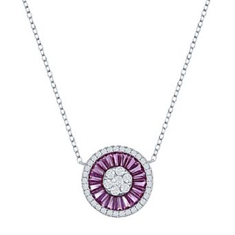 Argento Bella Sterling Silver White & Red Cubic Zirconia Baguette Circle Necklace