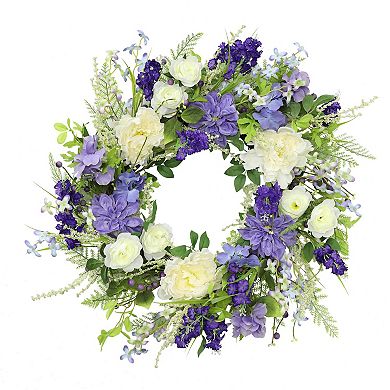 PULEO INTERNATIONAL White Rose Lavender Artificial Wreath