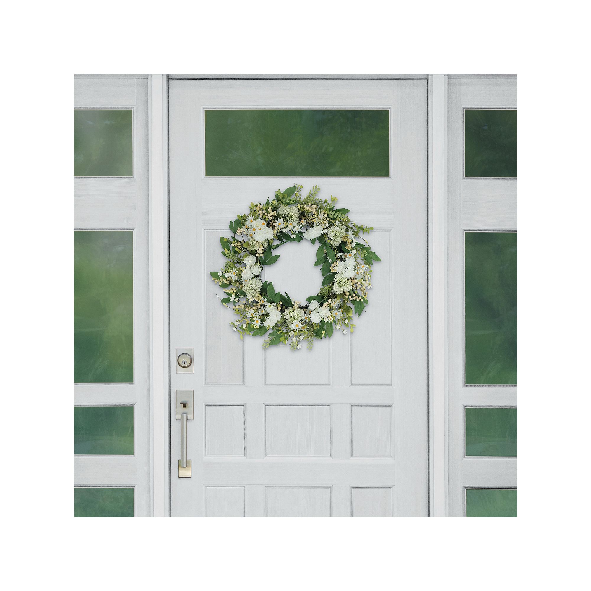 PULEO INTERNATIONAL White Chrysanthemum Daisy Artificial Wreath, Green