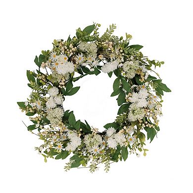 PULEO INTERNATIONAL White Chrysanthemum Daisy Artificial Wreath