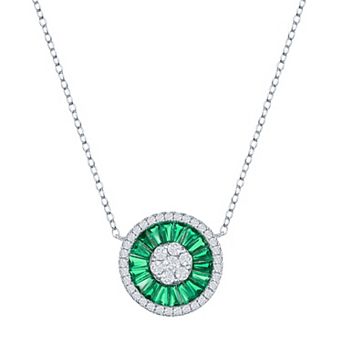 Argento Bella Sterling Silver White & Green Cubic Zirconia Baguette Circle Necklace