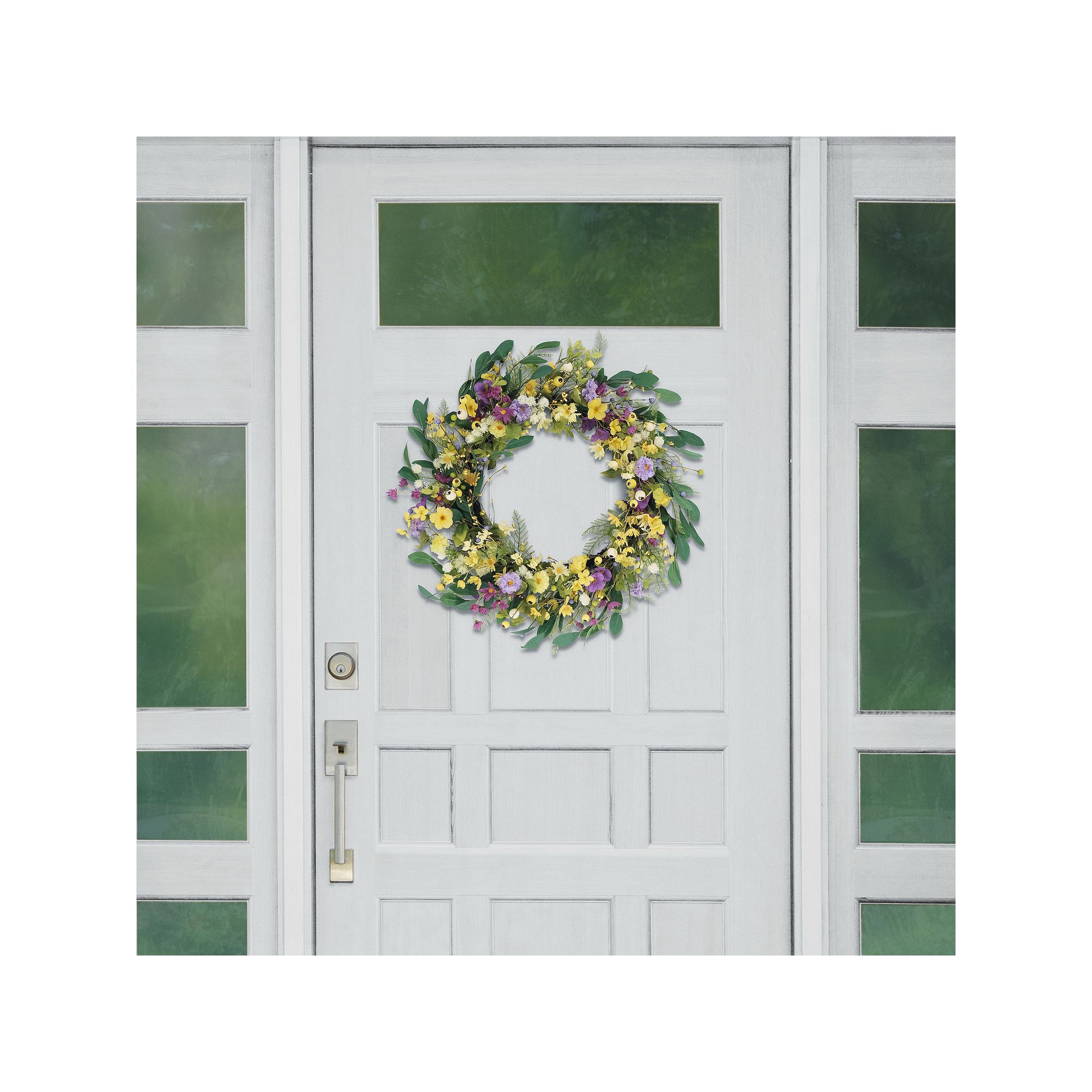 PULEO INTERNATIONAL Dogwood Daisy Poppy Artificial Wreath, Yellow