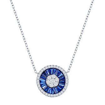 Argento Bella Sterling Silver White & Blue Cubic Zirconia Baguette Circle Necklace