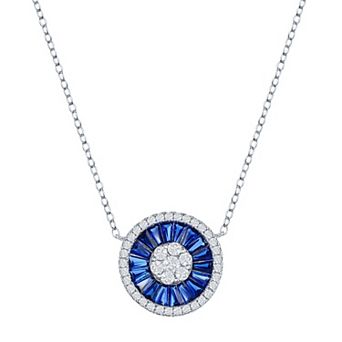 Argento Bella Sterling Silver White & Blue Cubic Zirconia Baguette Circle Necklace