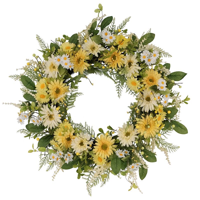 PULEO INTERNATIONAL Chrysanthemum Daisy Artificial Wreath, Yellow